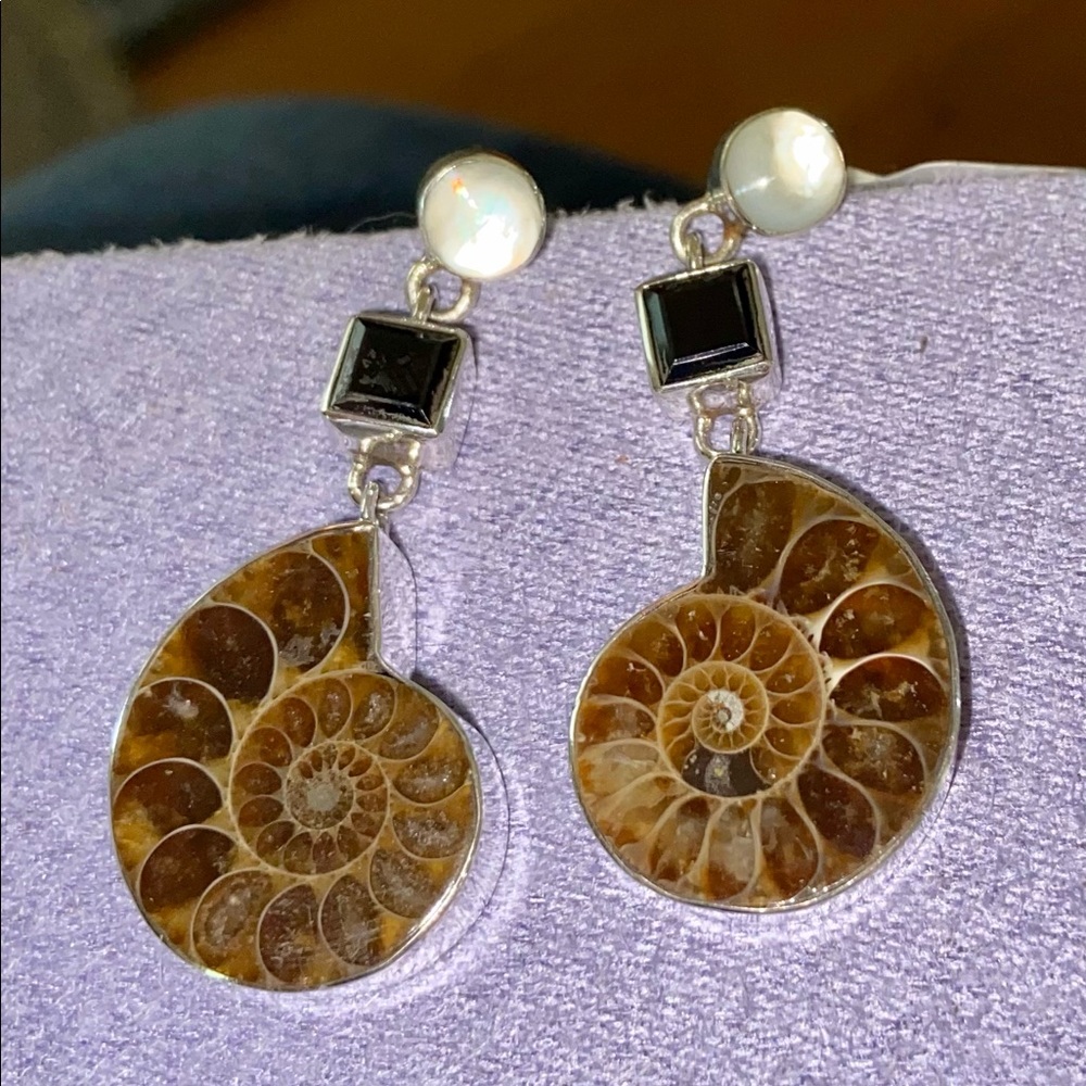 NWT Ammonite, Spinel & Rainbow Moonstone Earrings - Picture 3 of 7